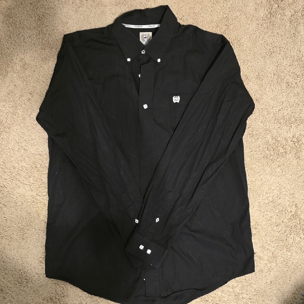 Cinch Black Shirt with Logo Patch, Mens, Small